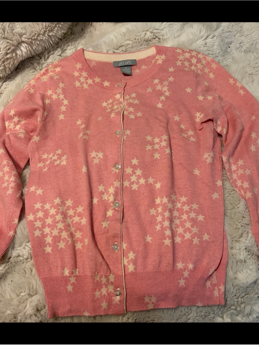 dELiA*s Pink Star-Print Button Cardigan